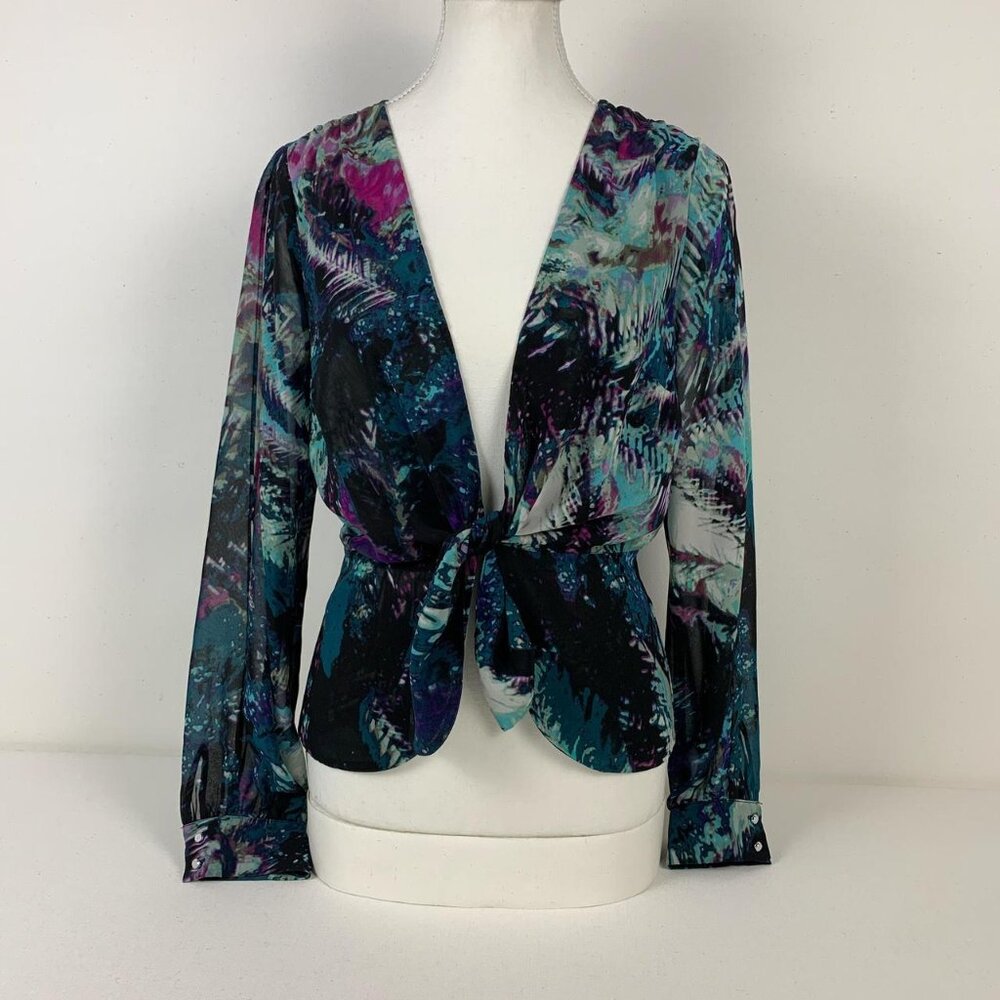 Bebe Vintage Floral Print Tie Front Blouse - Size S, Y2K Style